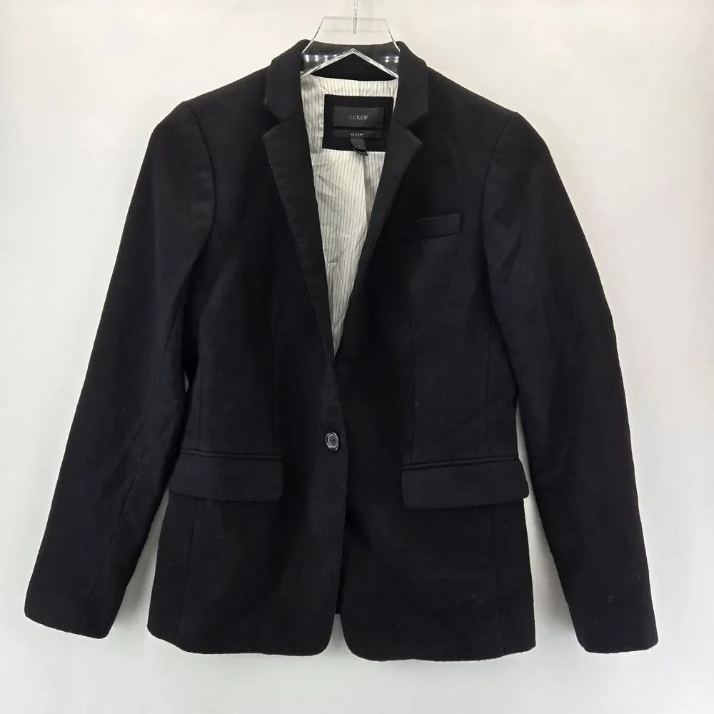 J Crew Wool Blazer Womens 2 Regent Black Single‎ Breasted One Button Academia
